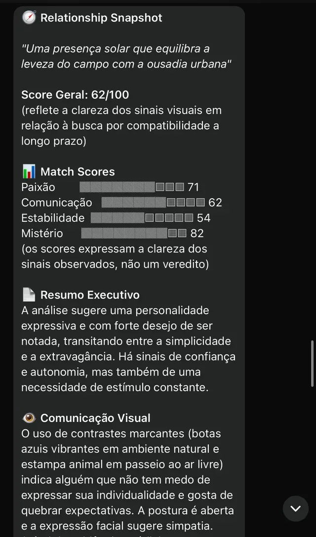 Relatório com Match Scores chegando no WhatsApp