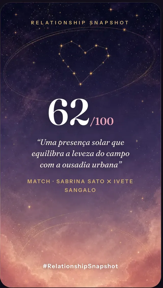 Cartão compartilhável com score e match de celebridades